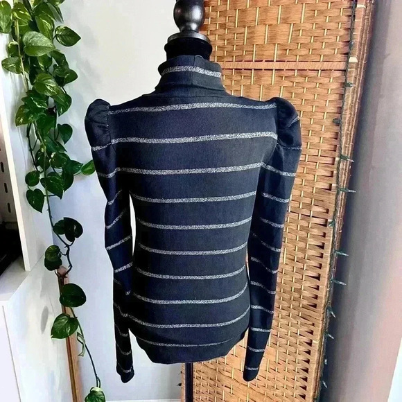 Veronica Beard Black and Gray Striped Turtleneck Sweater - Picture 5 of 8